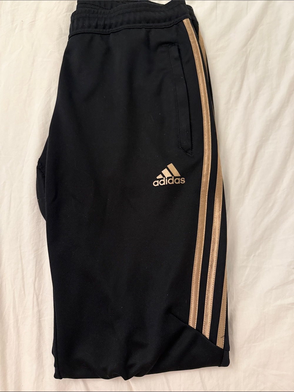 adidas Black Joggers with Gold Side Stripes